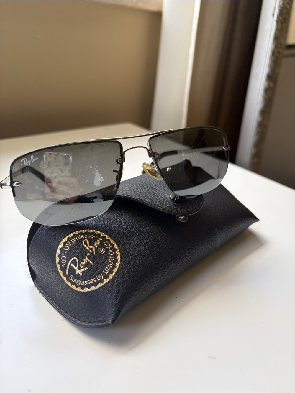 Ray-Ban rb 3497 Silver Metal Rimless Sunglasses with Gray Lenses